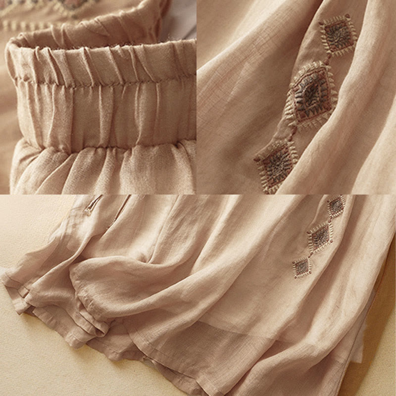 Buddha Stones Ethnic Vintage Embroidery Button Design Women's Cotton Linen 7-8 Length Skirt - image 14
