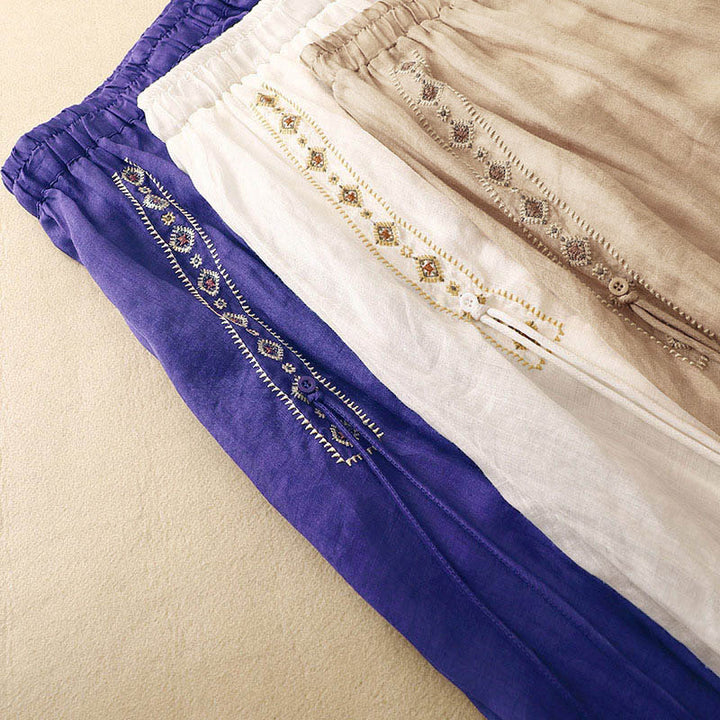 Buddha Stones Ethnic Vintage Embroidery Button Design Women's Cotton Linen 7-8 Length Skirt - image 17