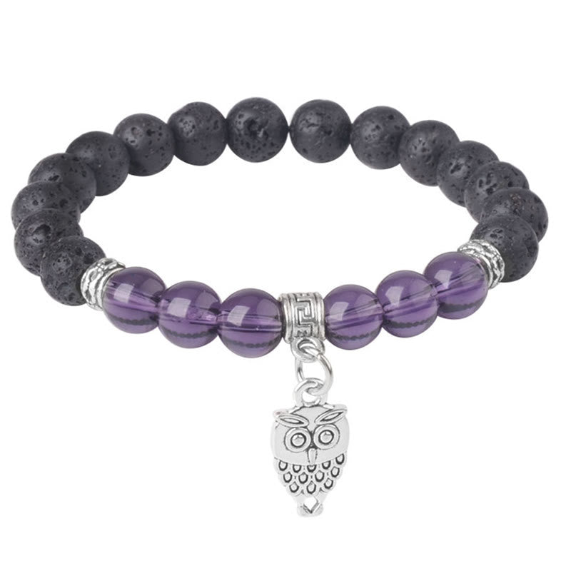 Buddha Stones Black Lava Rock Crystal Beads Animal Pattern Healing Bracelet - Owl Pattern (Wrist Circumference: 15-17cm) - image 18
