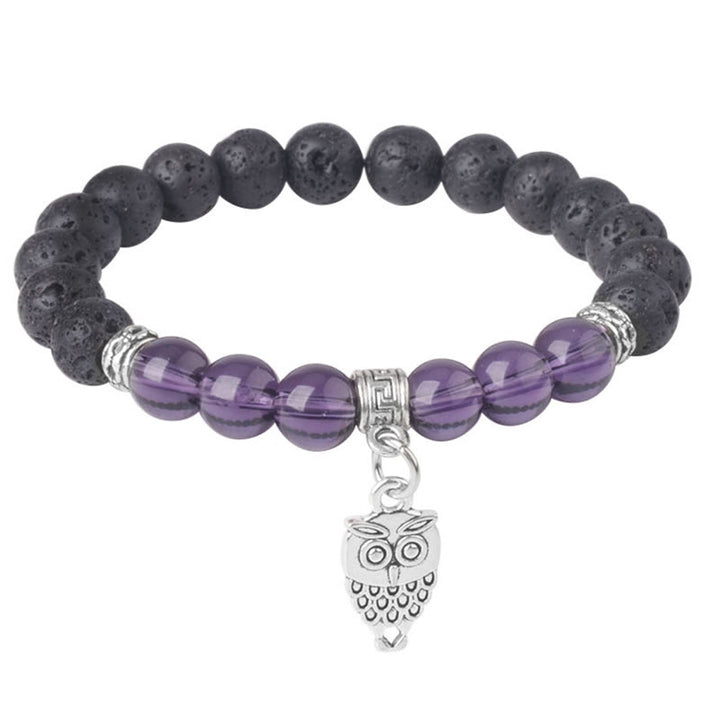 Buddha Stones Black Lava Rock Crystal Beads Animal Pattern Healing Bracelet - Owl Pattern (Wrist Circumference: 15-17cm) - image 18