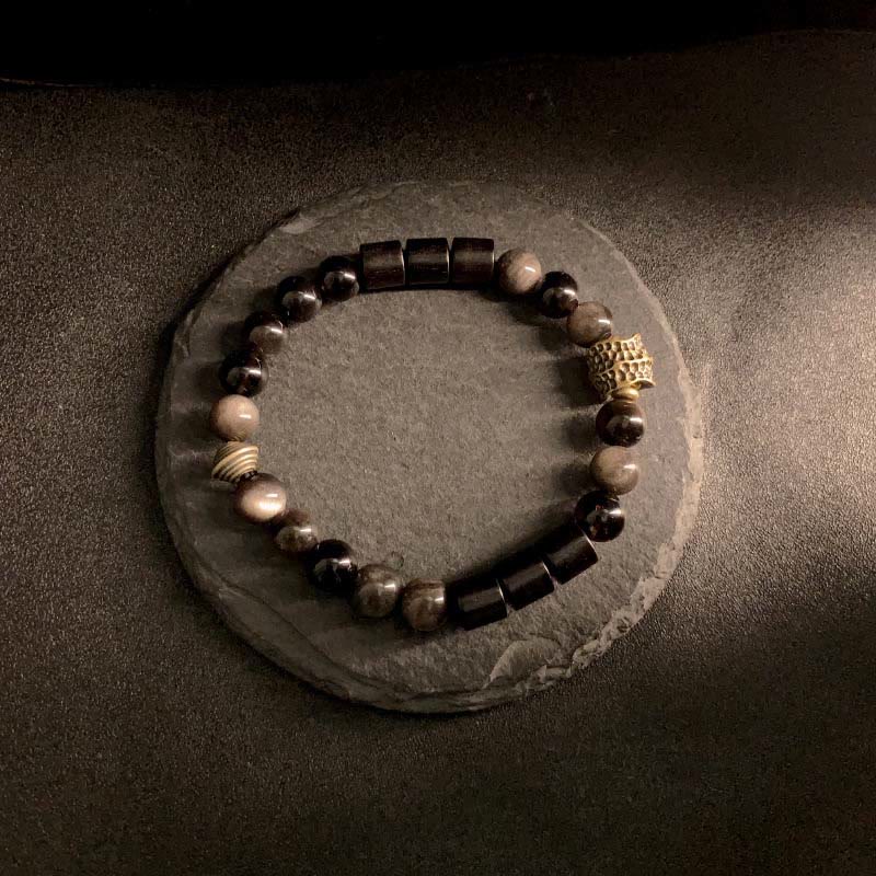 Buddha Stones Silver Sheen Obsidian Ebony Protection Bracelet - image 2