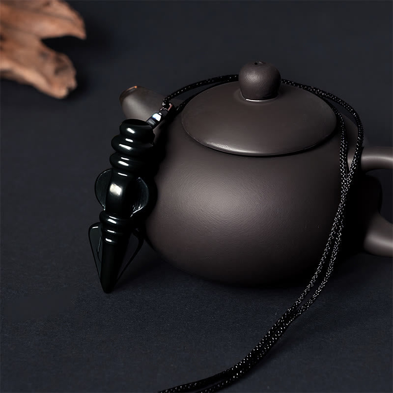 Buddha Stones Tibetan Hetian Cyan Jade Pestle Vajra Dorje Star Harmony Necklace Pendant - image 4