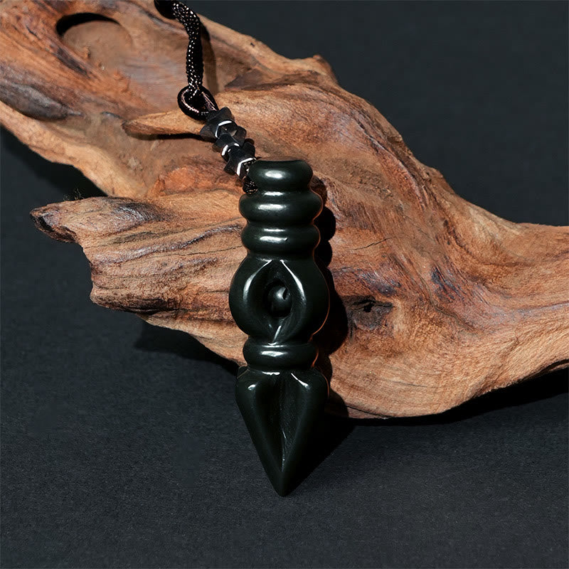 Buddha Stones Tibetan Hetian Cyan Jade Pestle Vajra Dorje Star Harmony Necklace Pendant - image 2