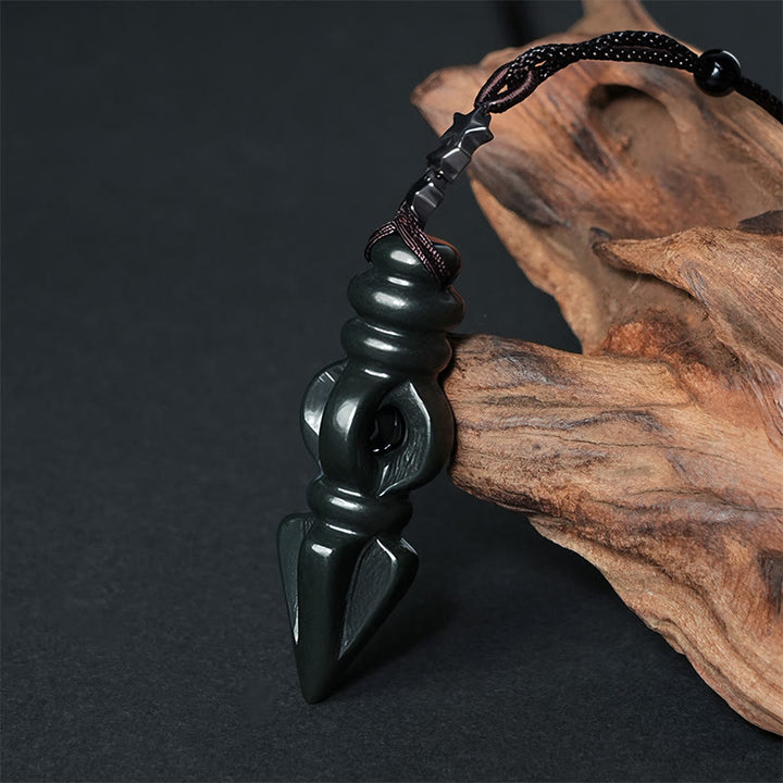 Buddha Stones Tibetan Hetian Cyan Jade Pestle Vajra Dorje Star Harmony Necklace Pendant - Cyan Jade Vajra - image 1