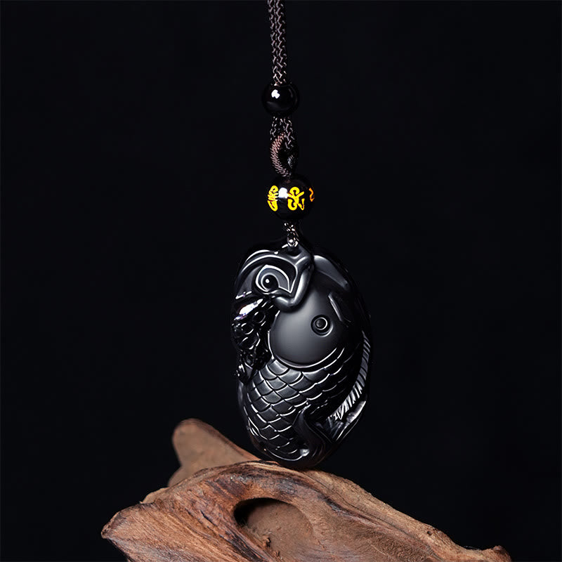 Buddha Stones Natural Black Obsidian Amphioxus Strength Necklace Pendant - Black Obsidian - image 1