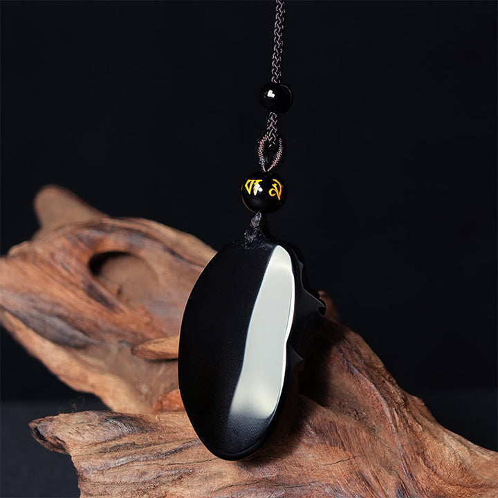 Buddha Stones Natural Black Obsidian Amphioxus Strength Necklace Pendant - image 5