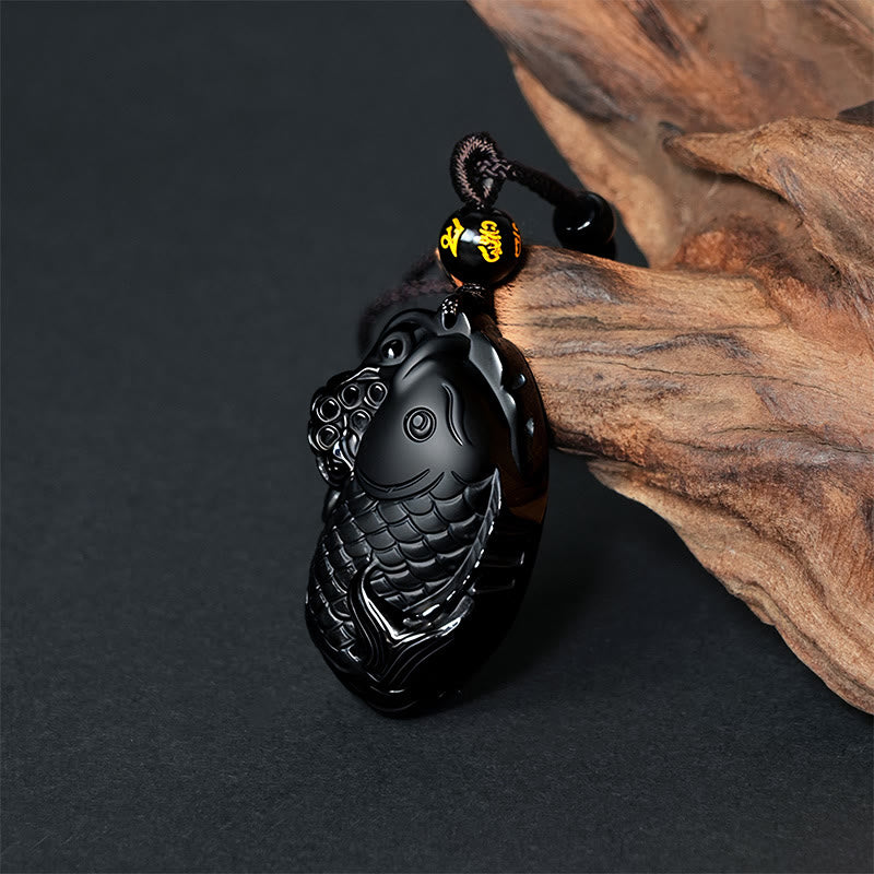 Buddha Stones Natural Black Obsidian Amphioxus Strength Necklace Pendant - image 2