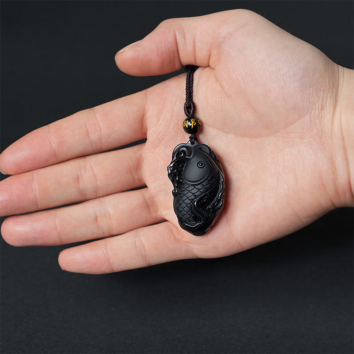 Buddha Stones Natural Black Obsidian Amphioxus Strength Necklace Pendant - image 7