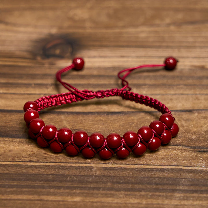 Buddha Stones Natural Tiger Eye Cinnabar Hand-woven Double Row Beads Protection Bracelet - image 8