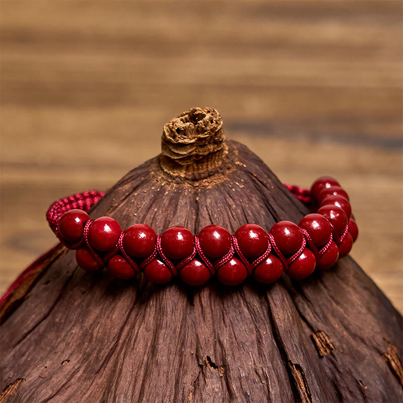 Buddha Stones Natural Tiger Eye Cinnabar Hand-woven Double Row Beads Protection Bracelet - Cinnabar(Wrist Circumference: 14-24cm) - image 7