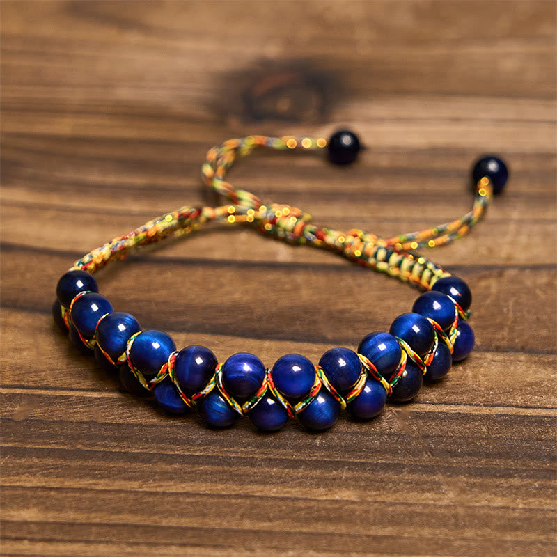 Buddha Stones Natural Blue Tiger Eye Hand-woven Colored Rope Double Row Beads Balance Bracelet - image 2