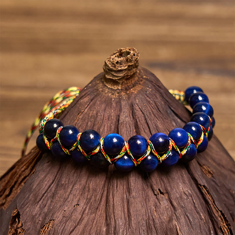 Buddha Stones Natural Blue Tiger Eye Hand-woven Colored Rope Double Row Beads Balance Bracelet - image 3