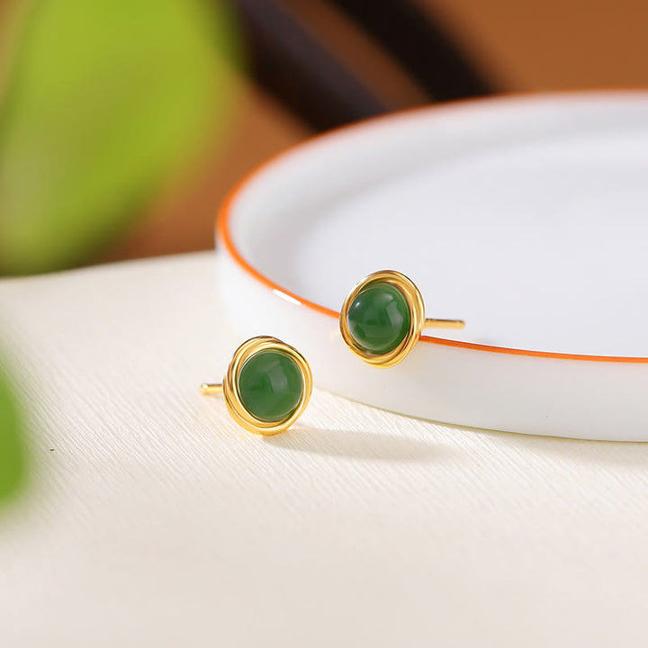 Buddha Stones 925 Sterling Silver Hetian Jade Agate Amber Luck Earrings  - Jade(925 Sterling Silver Posts) - image 1