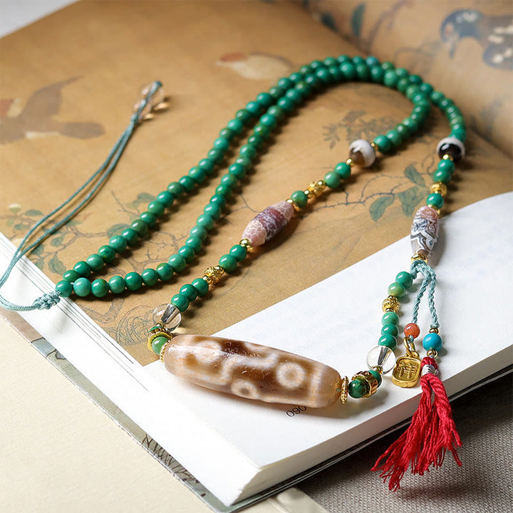 Buddha Stones Tibet Dzi Bead Turquoise Bead Chain Protection Necklace Pendant - image 3