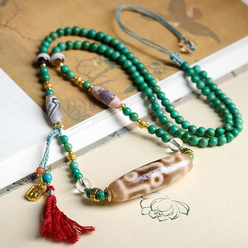 Buddha Stones Tibet Dzi Bead Turquoise Bead Chain Protection Necklace Pendant - image 5