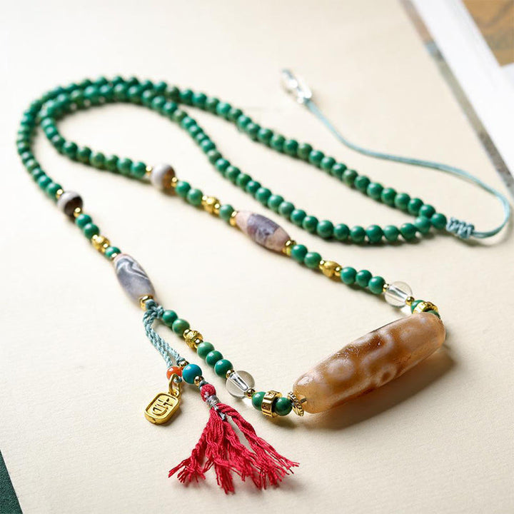 Buddha Stones Tibet Dzi Bead Turquoise Bead Chain Protection Necklace Pendant - image 4