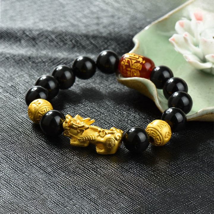 FREE Today: Positive and Wealth Fengshui Copper Pixiu Rainbow Obsidian Beads Bracelet - Om Mani Padme Hum & Brass Pixiu(Wrist circumference:18-19cm) - image 12