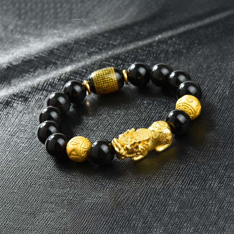 FREE Today: Positive and Wealth Fengshui Copper Pixiu Rainbow Obsidian Beads Bracelet - Om Mani Padme Hum & Fu Character & Brass Pixiu(Wrist circumference:18-19cm) - image 15