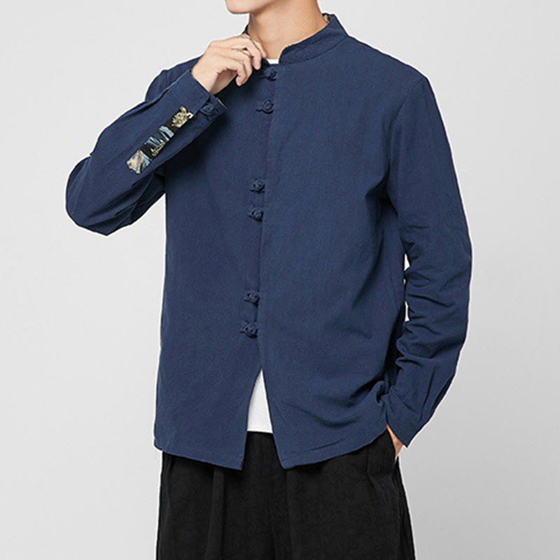 Buddha Stones Men's Frog-Button Dragon Pattern Cuffs Cotton Long Sleeve Shirt - image 2