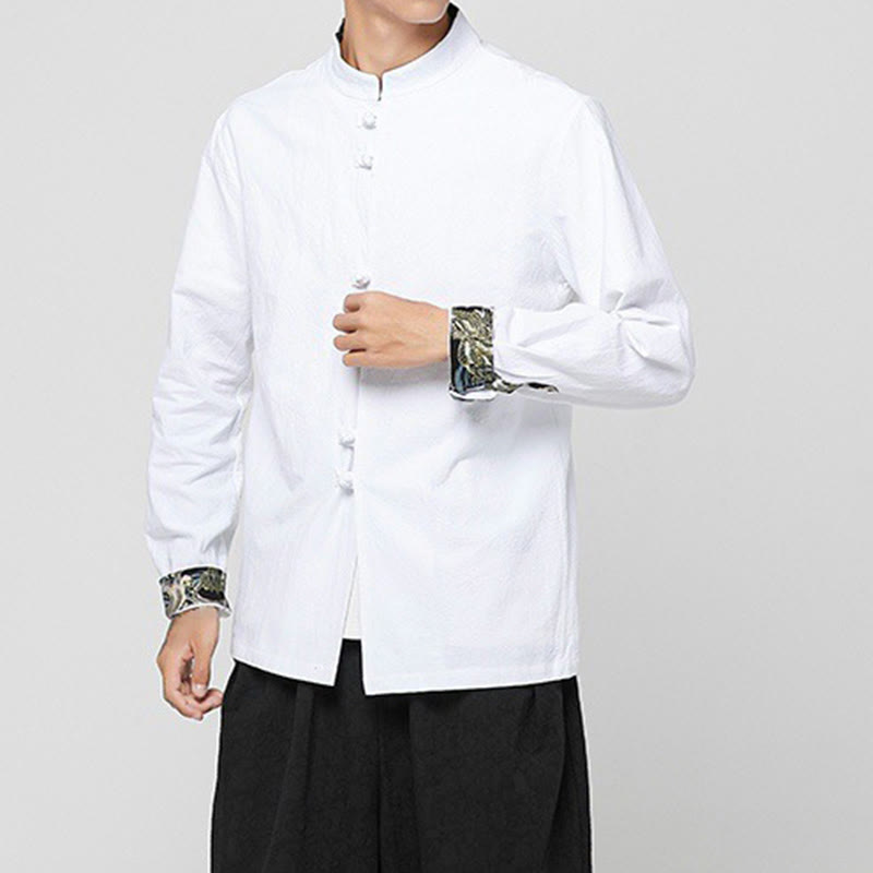 Buddha Stones Men's Frog-Button Dragon Pattern Cuffs Cotton Long Sleeve Shirt - image 9