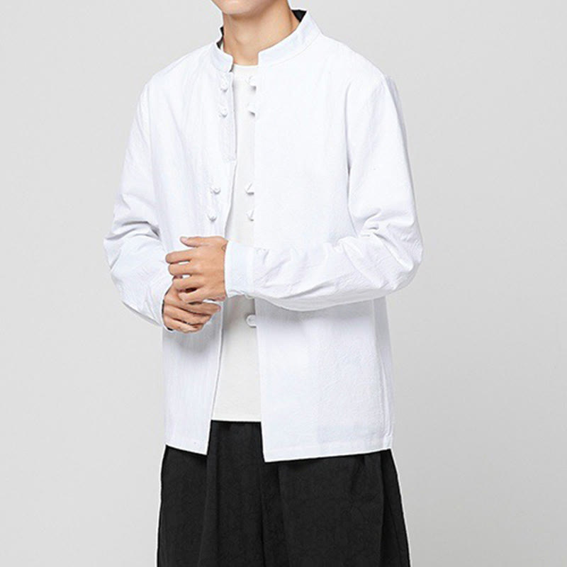 Buddha Stones Men's Frog-Button Dragon Pattern Cuffs Cotton Long Sleeve Shirt - image 8