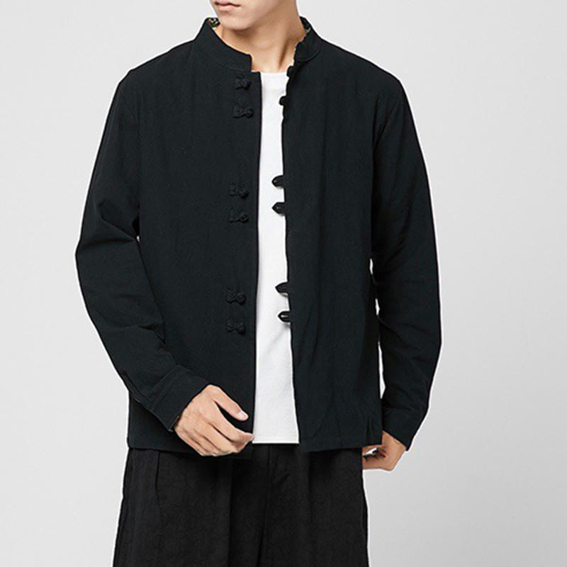 Buddha Stones Men's Frog-Button Dragon Pattern Cuffs Cotton Long Sleeve Shirt - image 14