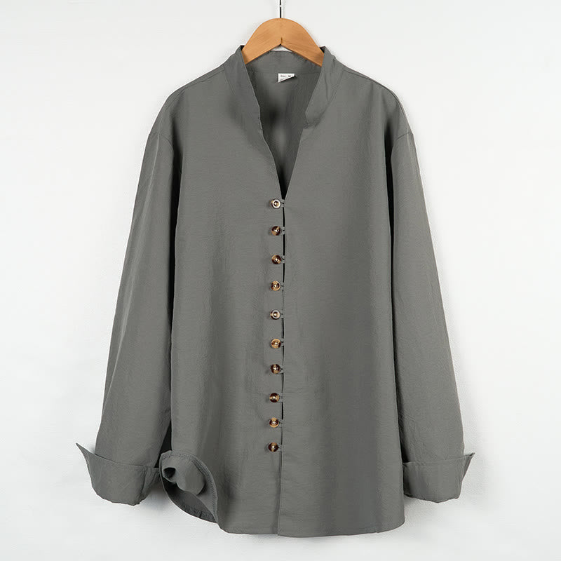 Buddha Stones Solid Color Buttons Fall Long Sleeve Linen Men's Shirt - Gray - US/UK/AU46，EU56 (3XL) - image 1
