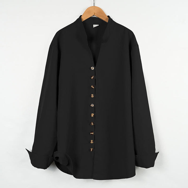 Buddha Stones Solid Color Buttons Fall Long Sleeve Linen Men's Shirt - Black - US/UK/AU46，EU56 (3XL) - image 17