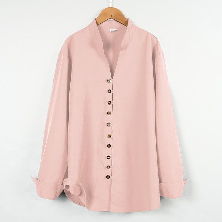 Buddha Stones Solid Color Buttons Fall Long Sleeve Linen Men's Shirt - Pink - US/UK/AU46，EU56 (3XL) - image 14