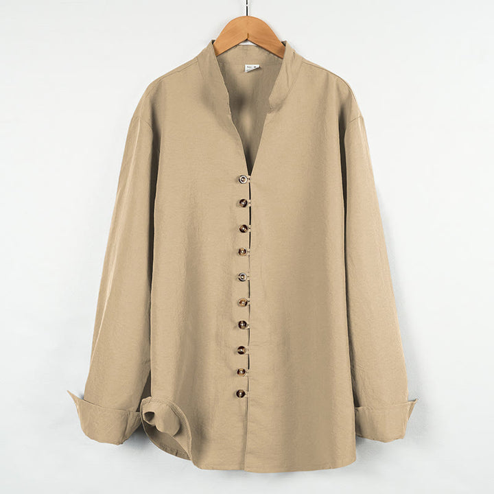 Buddha Stones Solid Color Buttons Fall Long Sleeve Men's Shirt - Wheat - US/UK/AU46，EU56 (3XL) - image 5