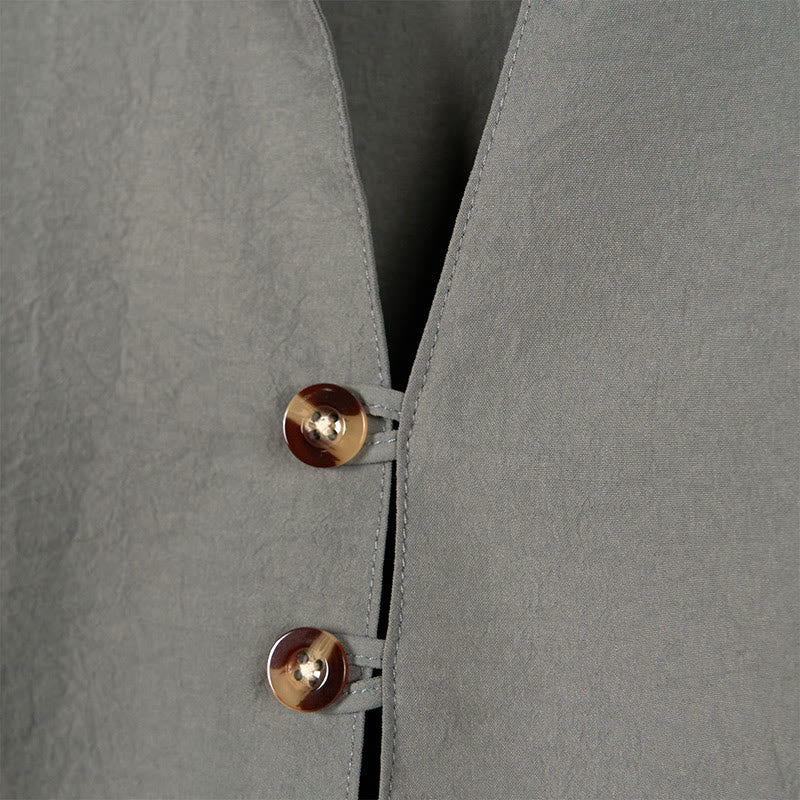 Buddha Stones Solid Color Buttons Fall Long Sleeve Linen Men's Shirt - image 4