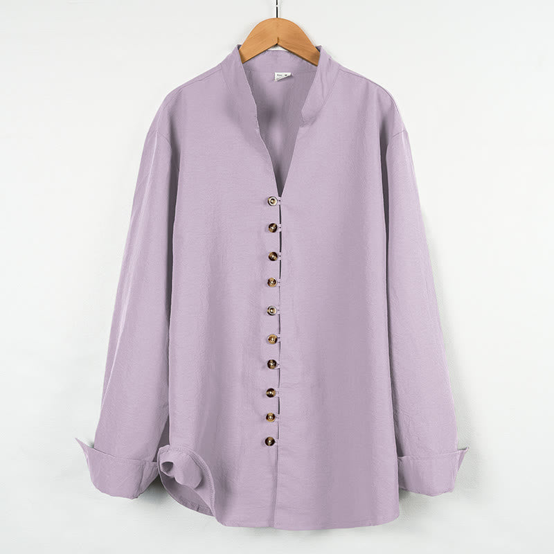Buddha Stones Solid Color Buttons Fall Long Sleeve Linen Men's Shirt - Thistle - US/UK/AU46，EU56 (3XL) - image 26