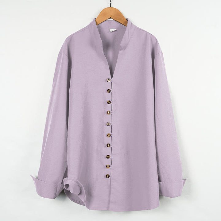 Buddha Stones Solid Color Buttons Fall Long Sleeve Linen Men's Shirt - Thistle - US/UK/AU46，EU56 (3XL) - image 26