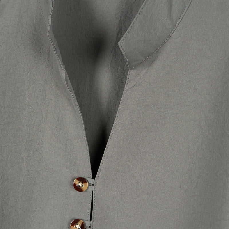 Buddha Stones Solid Color Buttons Fall Long Sleeve Men's Shirt - image 2