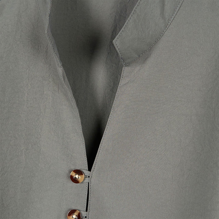 Buddha Stones Solid Color Buttons Fall Long Sleeve Linen Men's Shirt - image 3