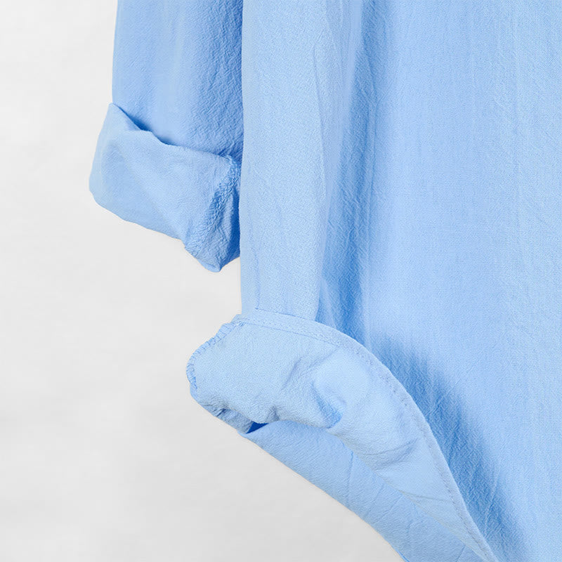 Buddha Stones Solid Color Fall Half Buttons Men's Hooded Long Sleeve Cotton Shirt - image 4