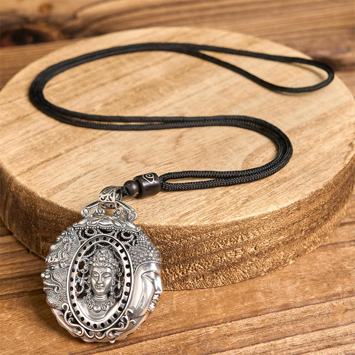 Buddha Stones Copper Buddha Devil Pattern Serenity Pendant Necklace - Buddha Devil(Black Rope Chain) - image 9