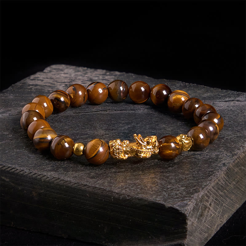 Buddha Stones Various Color Tiger Eye Beads Pixiu Wealth Courage Bracelet - Yellow Tiger Eye(Wrist Circumference: 17-19cm) - image 1