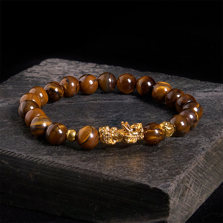 Buddha Stones Various Color Tiger Eye Beads Pixiu Wealth Courage Bracelet - Yellow Tiger Eye(Wrist Circumference: 17-19cm) - image 1