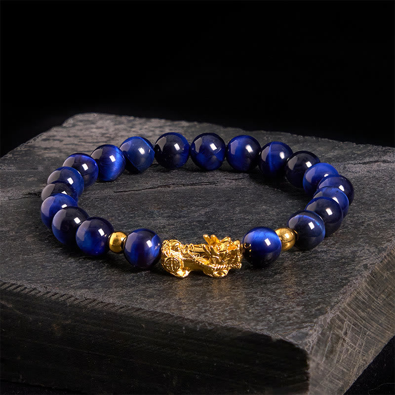 Buddha Stones Various Color Tiger Eye Beads Pixiu Wealth Courage Bracelet - Blue Tiger Eye(Wrist Circumference: 17-19cm) - image 7