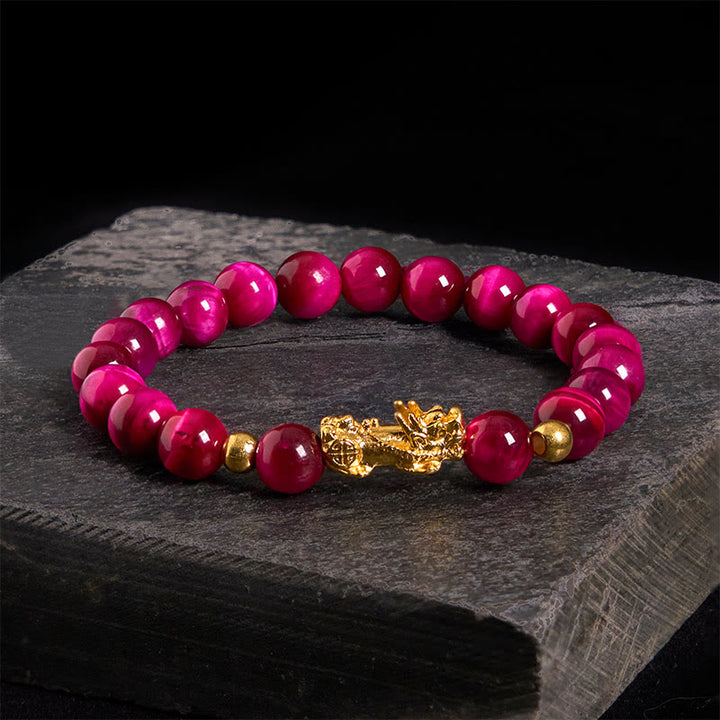 Buddha Stones Various Color Tiger Eye Beads Pixiu Wealth Courage Bracelet - Rose Tiger Eye(Wrist Circumference: 17-19cm) - image 12