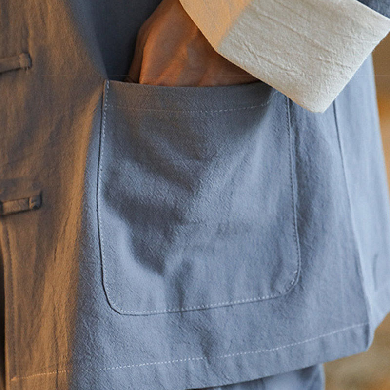 Buddha Stones 2Pcs Zen Tang Suit Men's Frog-Button Long Sleeve Shirt Pants Set With Pockets - image 11