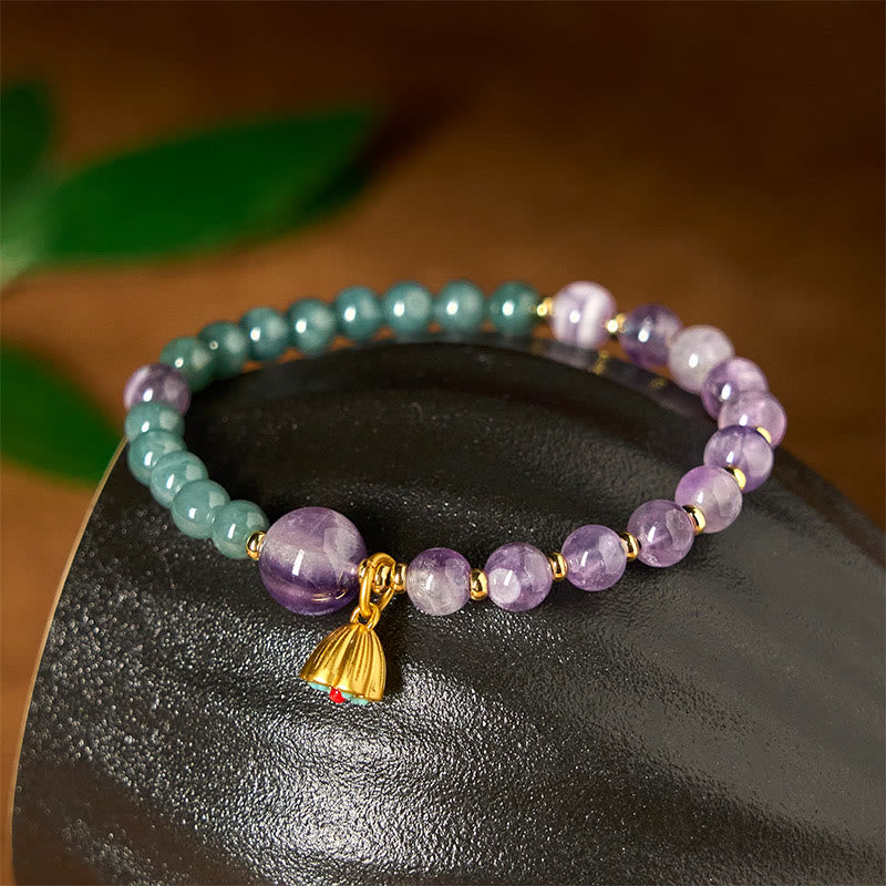 Buddha Stones Natural Lotus Amethyst Jade Balance Bracelet - image 2