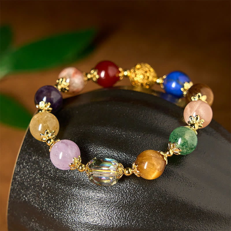 Buddha Stones Natural Dunhuang Colorful Beads Amethyst Lazurite Lapis Lazuli Balance Bracelet - image 0