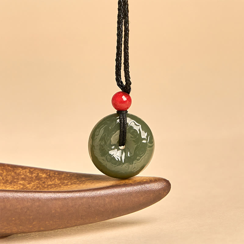Buddha Stones Peace Buckle Auspicious Clouds Cyan Jade Necklace Luck Pendant - image 3