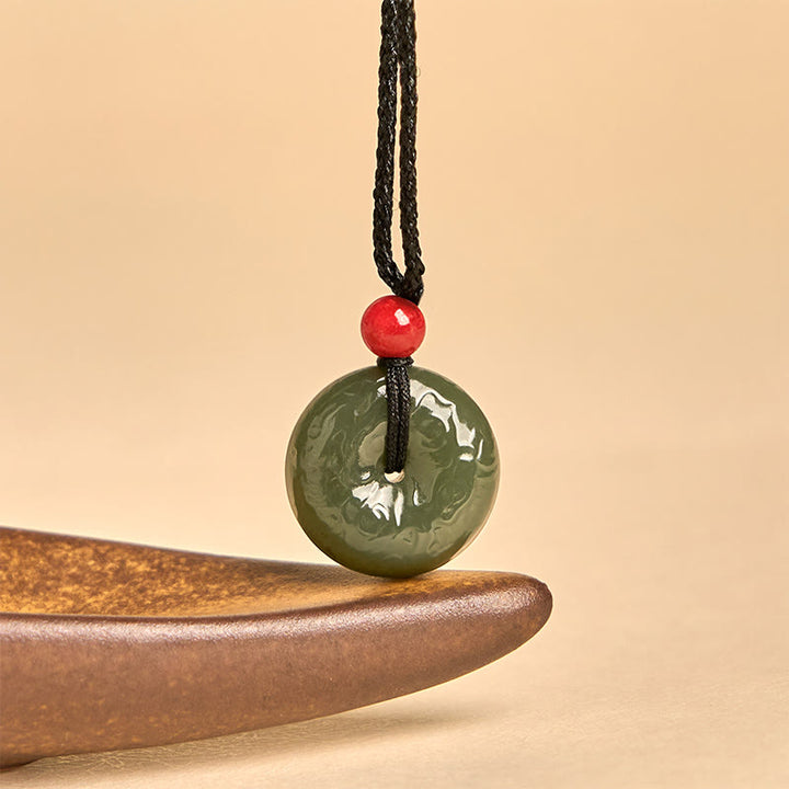 Buddha Stones Peace Buckle Auspicious Clouds Cyan Jade Necklace Luck Pendant - image 3