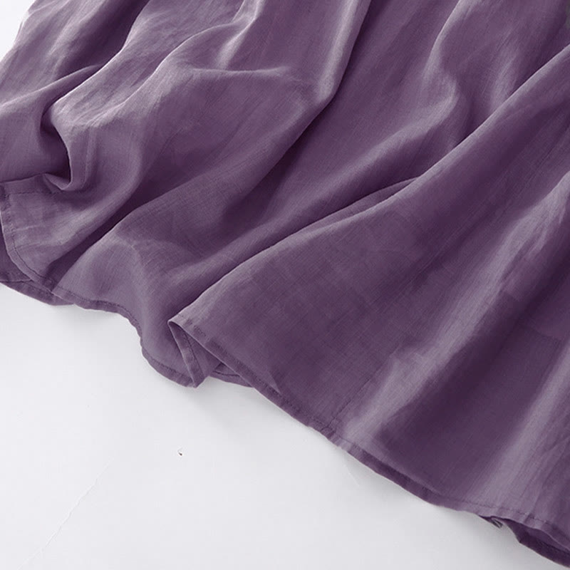 Buddha Stones Casual Accordion Pleat Plain V-neck Short Sleeve Cotton Midi Dress With Pockets - image 10