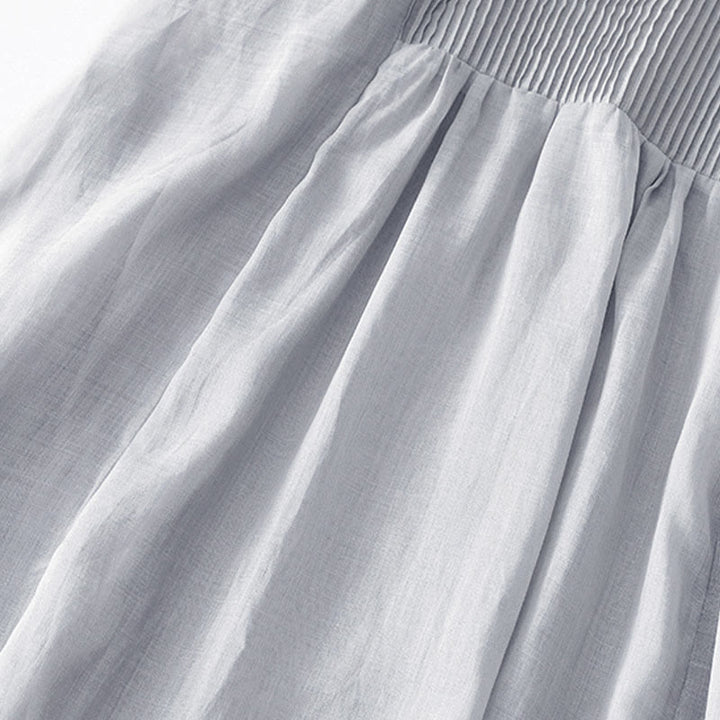 Buddha Stones Casual Accordion Pleat Plain V-neck Short Sleeve Cotton Midi Dress With Pockets - image 26