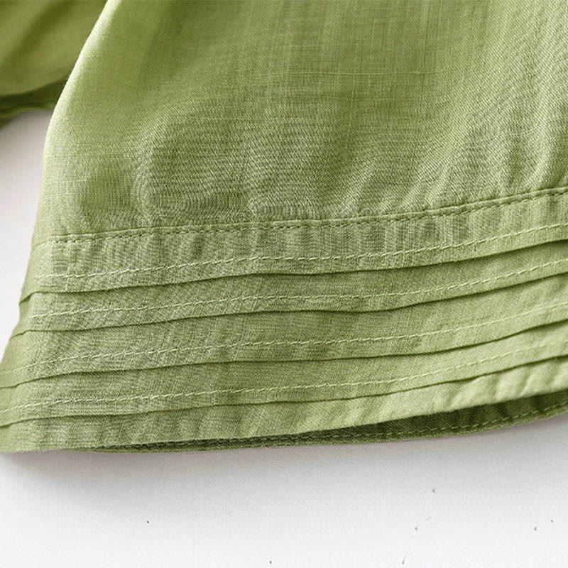 Buddha Stones Casual Accordion Pleat Plain V-neck Short Sleeve Cotton Midi Dress With Pockets - image 19