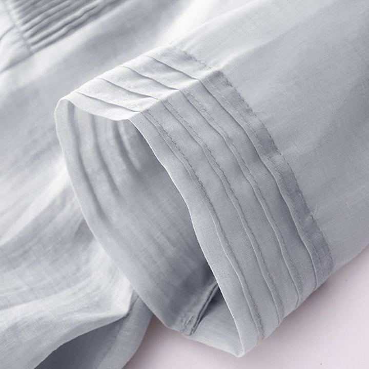 Buddha Stones Casual Accordion Pleat Plain V-neck Short Sleeve Cotton Midi Dress With Pockets - image 27